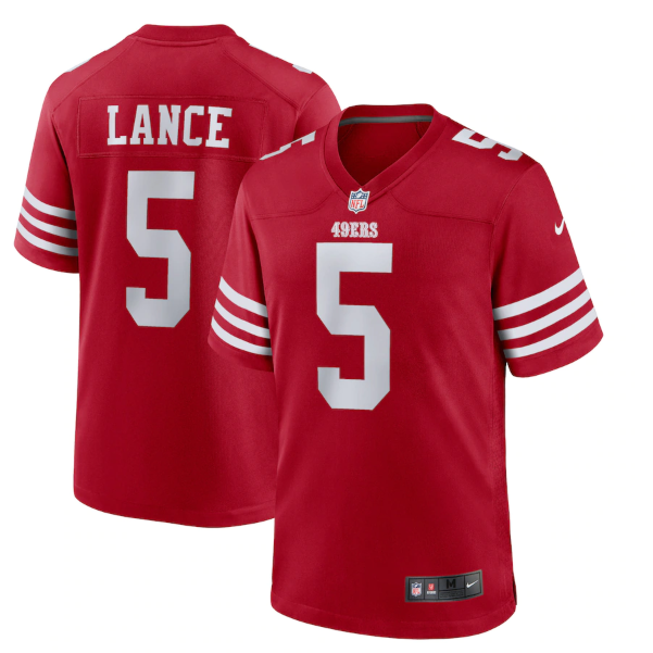 Men's San Francisco 49ers #5 Trey Lance 2022 New Scarlet Stitched Game Jersey Men's San Francisco 49ers #5 Trey Lance 2022 New Scarlet Stitched Game Jersey
